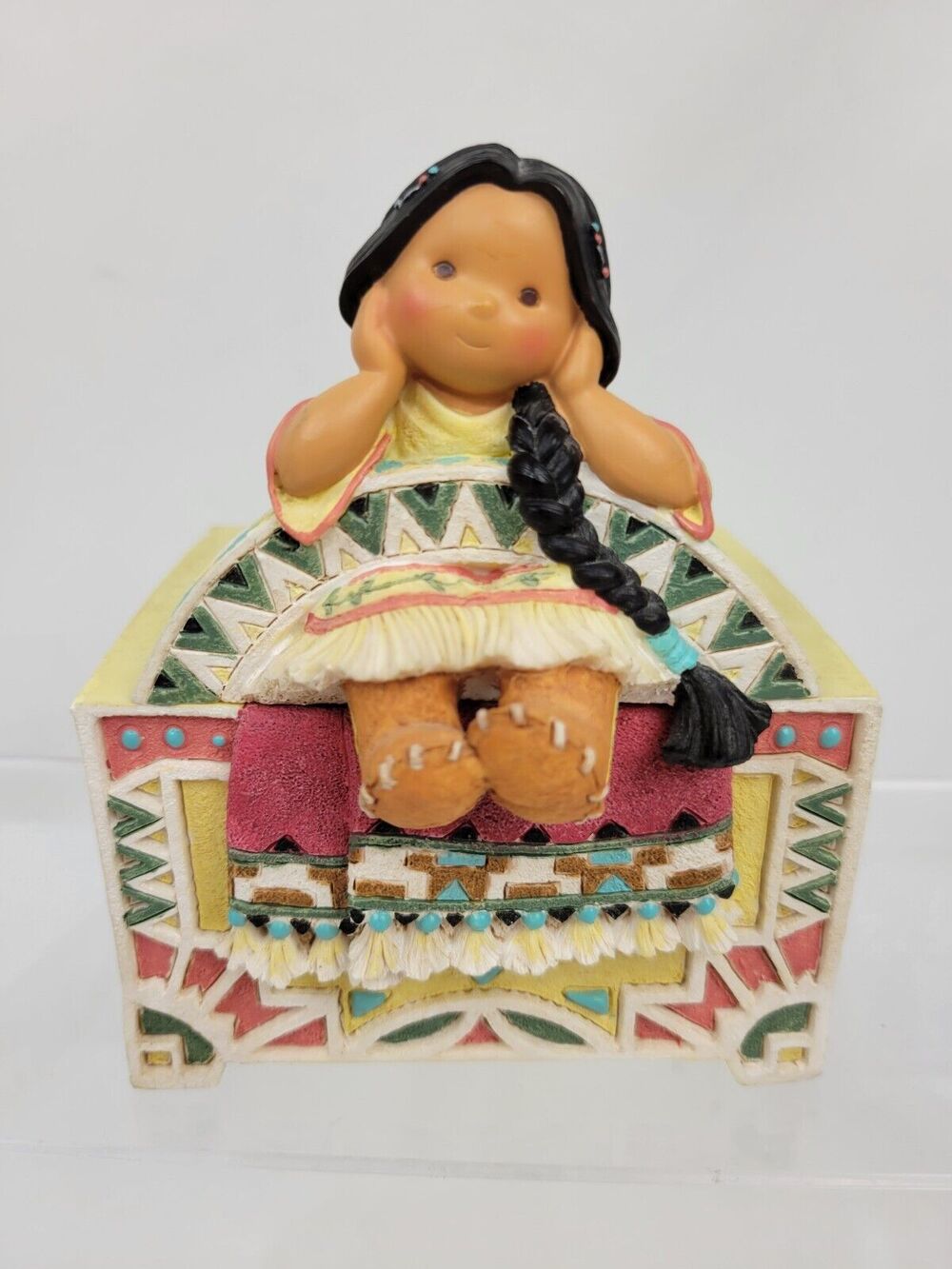 Friends of the Feather Girl Sitting on Side of Trinket Box - 5" x 4" x 4"